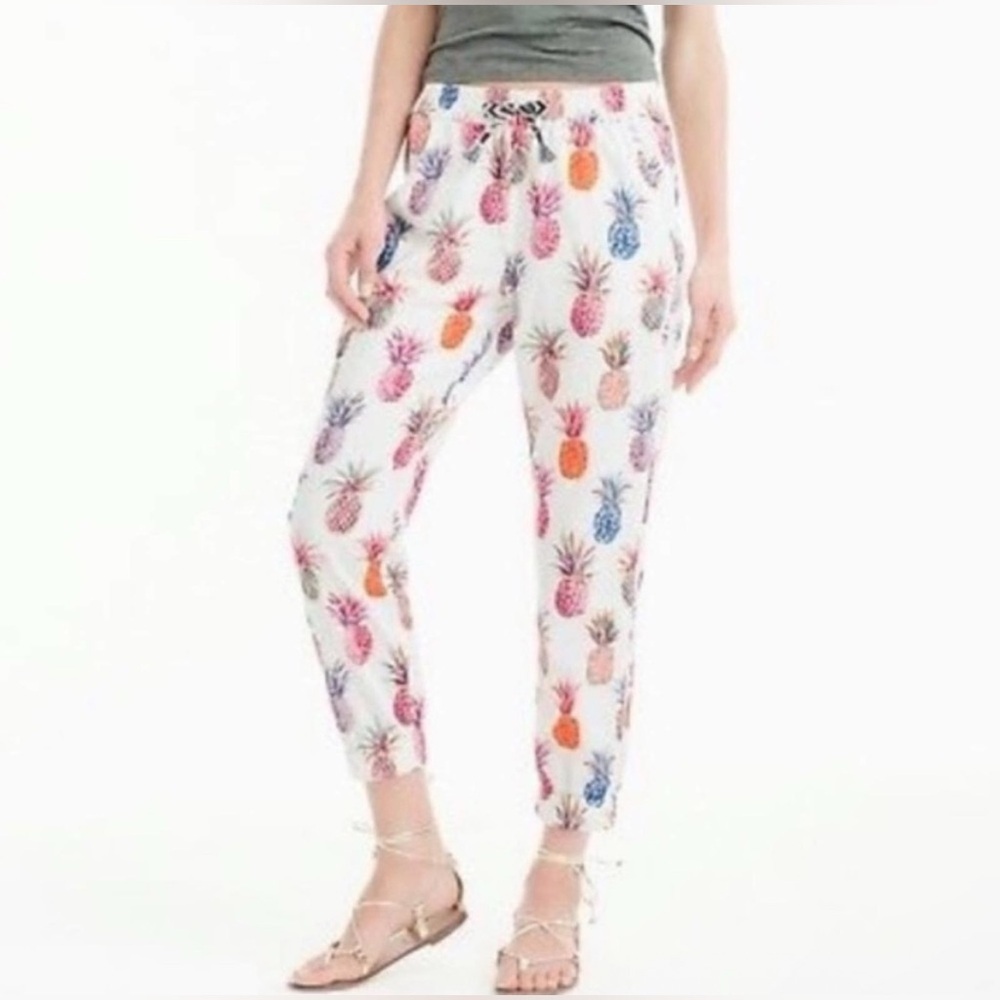 J.Crew Jogger‎ Seaside Ratti Painted Pineapple Pull On Pants Relaxed Women’s 4